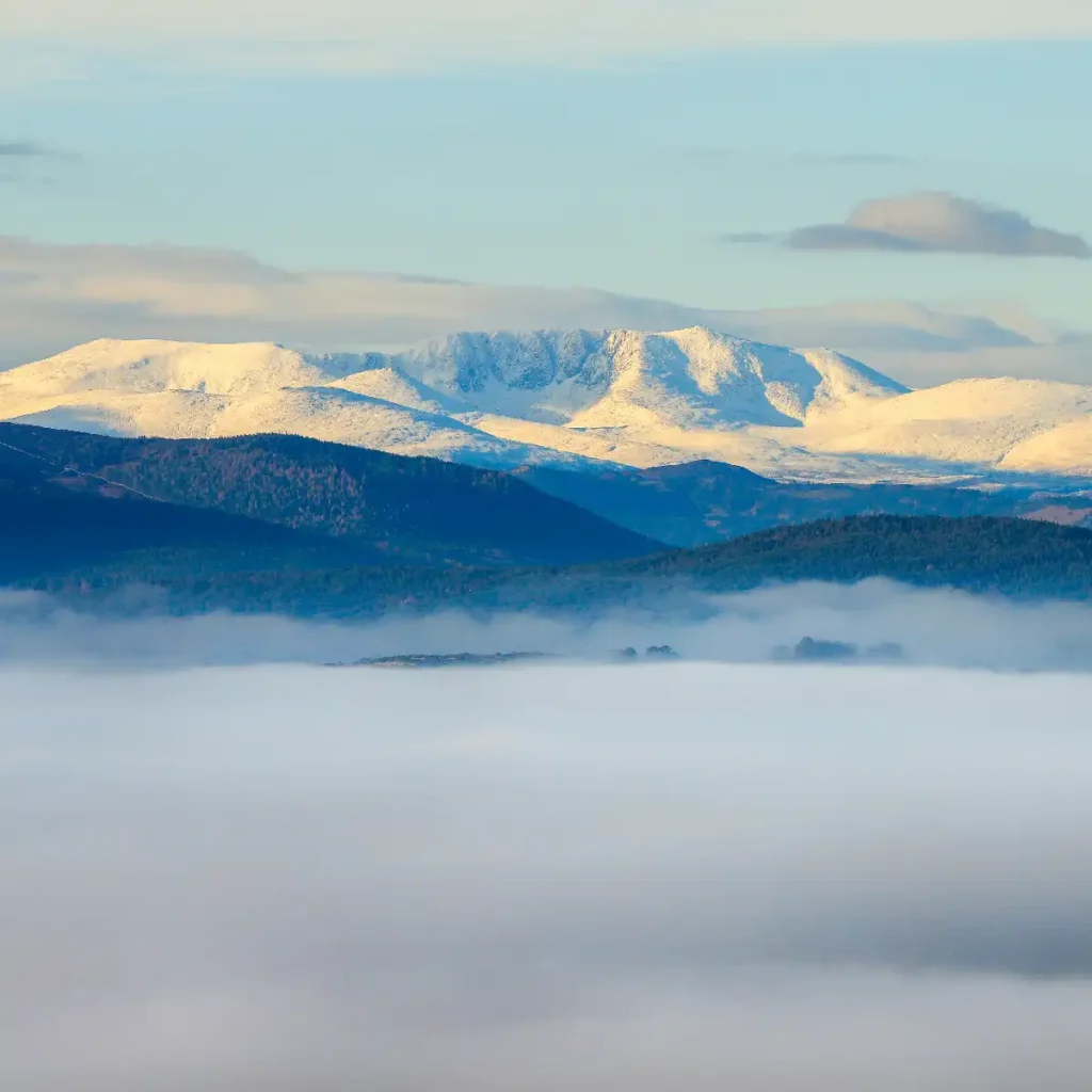 Lochnagar viewed in Winter, covered in snow, from a distance across Deeside. Picture by Torin Liversedge.